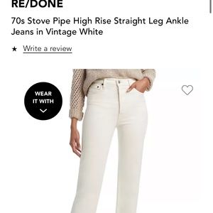 Pipe High Rise Straight Leg Ankle in Vintage White Size 25 Redone Re/done jeans